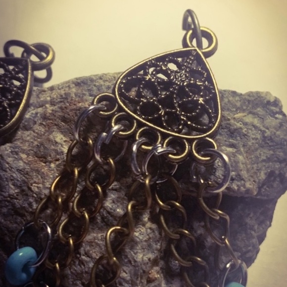 New Handmade Antique S925 Silver Turquoise Shell Bronze Dangle Earrings - Picture 8 of 14